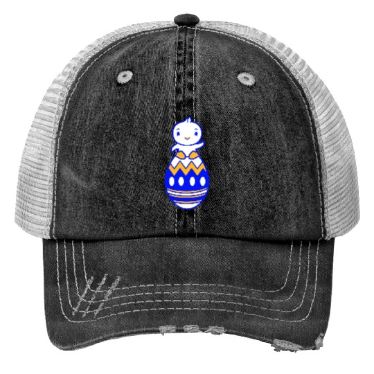 Chick Sits On Giant Easter Egg Waving Easter Sweet Trucker Hats