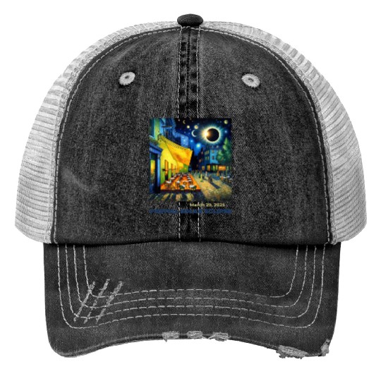 March 29, 2025 Partial Solar Eclipse Night Scene Trucker Hats