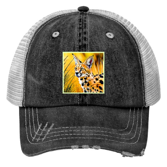 Vivid Cheetah in Golden Savannah Artwork Trucker Hats