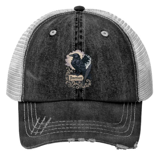 Baroque Raven Nevermore Scroll Poe Poetry Trucker Hats