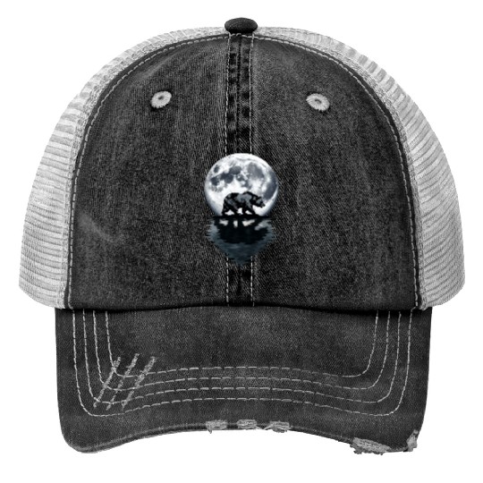 Bear Silhouette Under Full Moon – Wilderness Wildl Trucker Hats