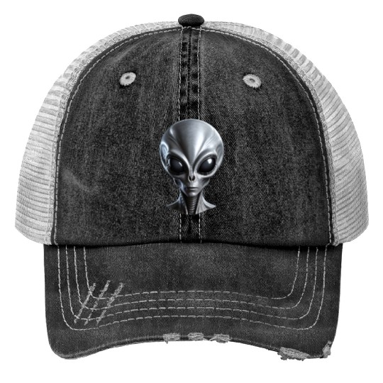 Real Grey Alien with a big head Trucker Hats