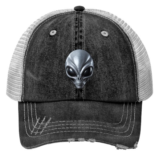 Real Grey Alien Extraterrestrial Face Trucker Hats