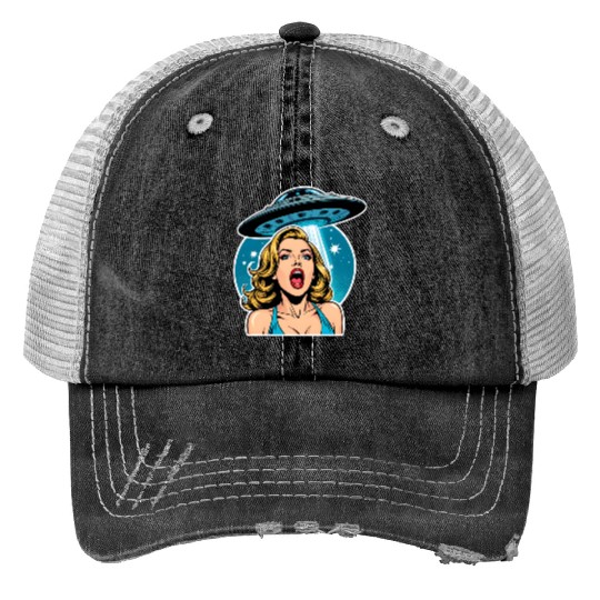 Sexy girl is afraid of alien abduction. Trucker Hats