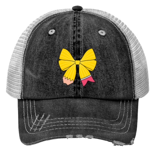 Retro Pencil Coquette Bow Teacher Trucker Hats