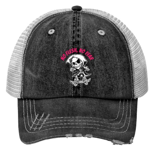 NO FLESH NO FEAR Skeleton Skateboard Gothic Street Trucker Hats
