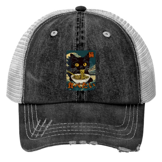 Cat Ramen Japanese Graphic Art Kawaii Kitty Anime Trucker Hats