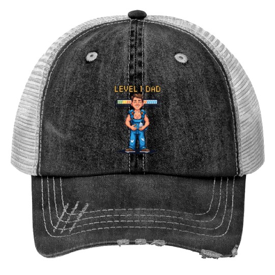 Funny Retro Gamer Dad Pixel Art Father's Day Gift Trucker Hats