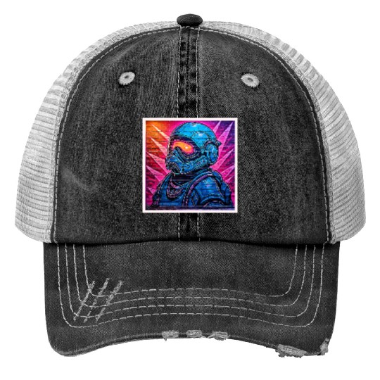 Neon Cyberpunk Astronaut Trucker Hats