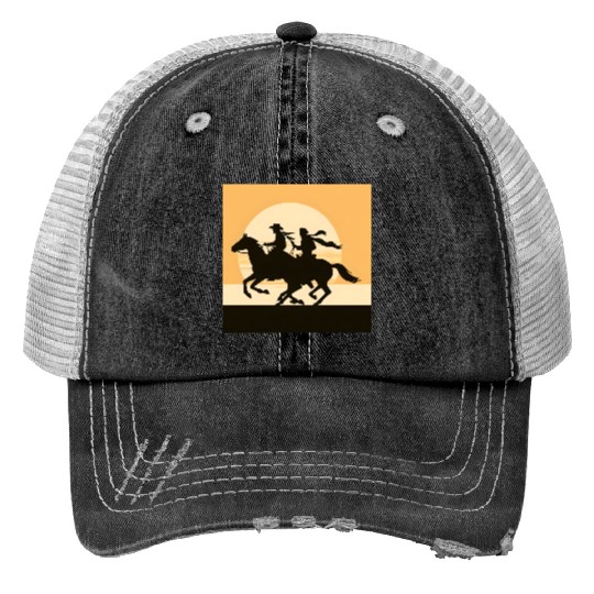 Wild West Cowboy Sunset Ride Trucker Hats