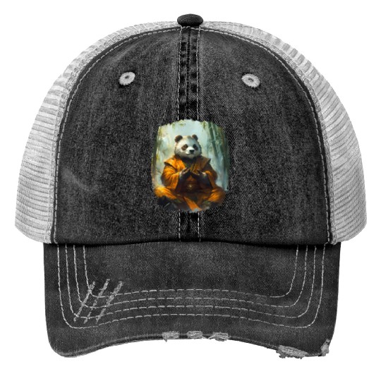 Meditating Panda In The Zen Bamboo Forest Trucker Hats