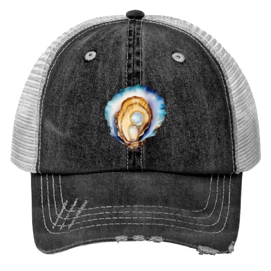 Watercolor Oyster Shell Trucker Hats