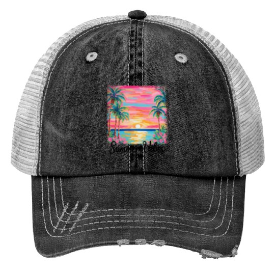 Summer Vibe Preppy Beach Trucker Hats