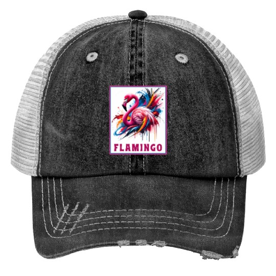 Graffiti Flamingo Explosion Trucker Hats