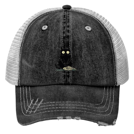 Chubby Black Cat Sardine Fish Trucker Hats