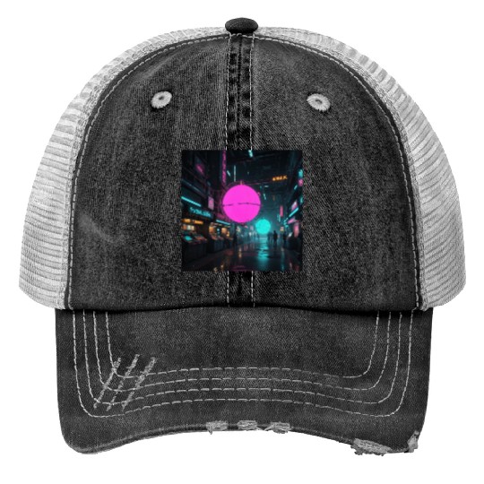 Neon Dreams: Cyberpunk City Nights Trucker Hats