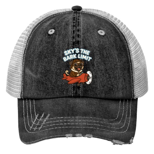 Sky s the Bark Limit Cute Aviator Pug Flying Trucker Hats