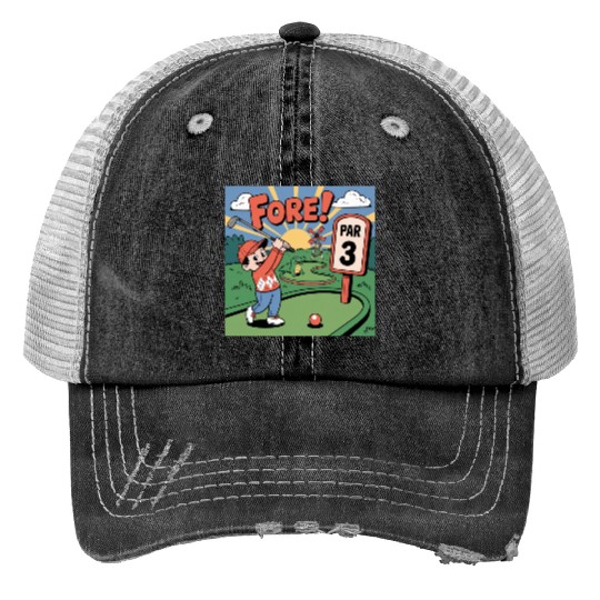 Mini Golf Retro Cartoon on Champion Unisex Trucker Hats