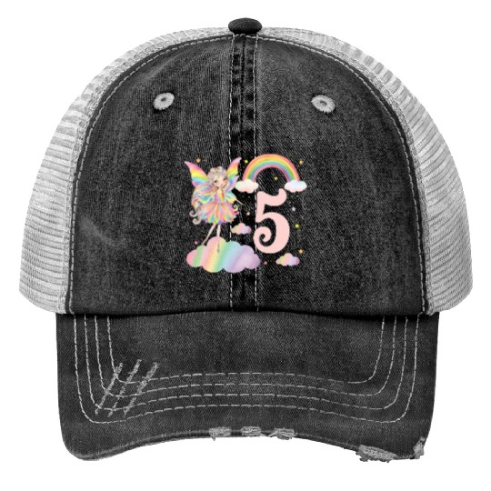Magical Rainbow Fairy Elf 5th Birthday Girl Trucker Hats