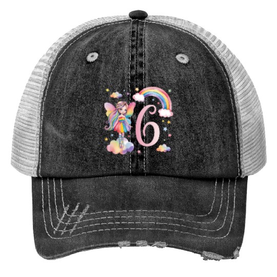 Magical Rainbow Fairy Elf 6th Birthday Girl Trucker Hats