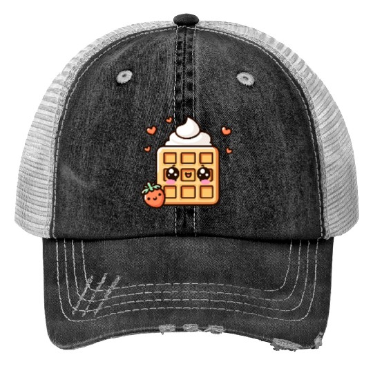 Kawaii Dessert Waffle with Strawberry Trucker Hats