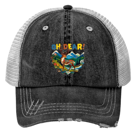 Oh-Dear-Wanderlust-Deer-in-Jungle-Tibetan-Folk-Art Trucker Hats