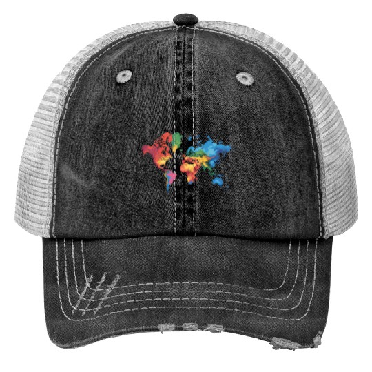Colorful Map Of Earth Trucker Hats