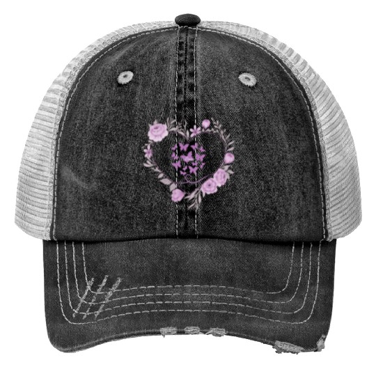 heart with roes frams and butterflies Trucker Hats