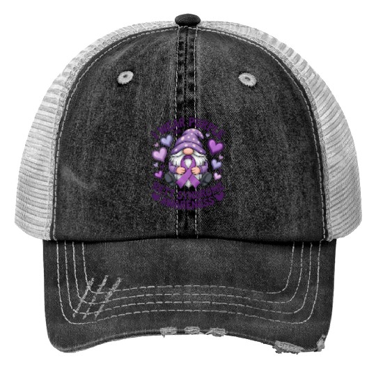 Purple Rett Syndrome Awareness Gnome Trucker Hats