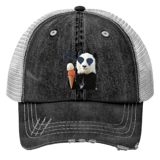 Cool Panda with Sunglasses and Ice Cream Trucker Hats