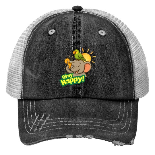 Stay Happy – Smiling Elephant Trucker Hats