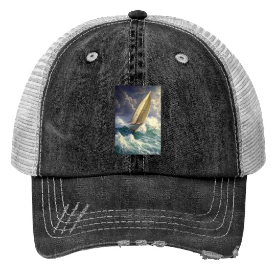 Storm Sail Through Painted Seas Trucker Hats