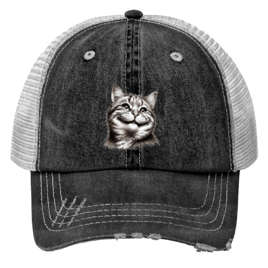 Joyful Cat Illustration for Apparel Trucker Hats