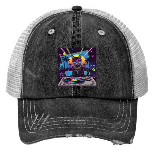 80s Retro Cat DJ Trucker Hats