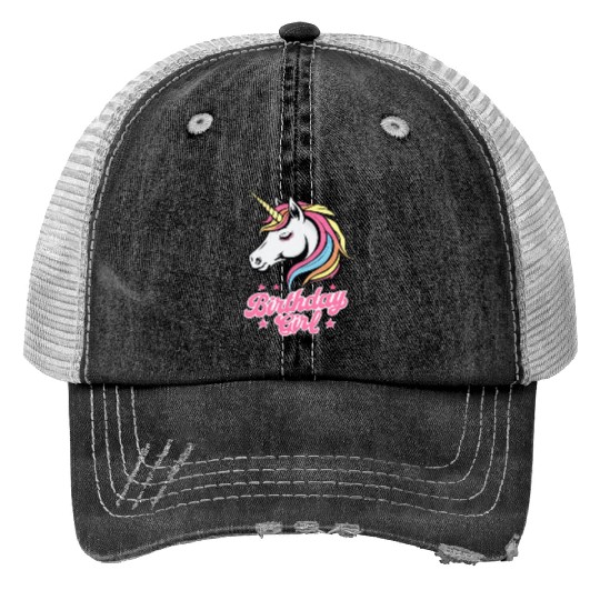 Sparkling Rainbow Unicorn Birthday Trucker Hats