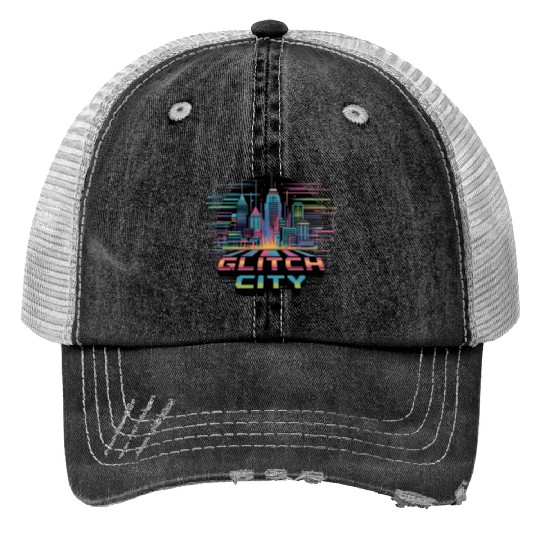 Neon Cyberpunk Cityscape Design Trucker Hats
