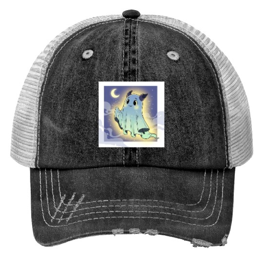 Cute Ghost Bat Under Moon Scene Trucker Hats