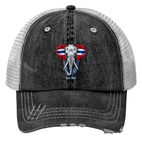 Thailand Elephant Red White Blue National Flag Cul Trucker Hats