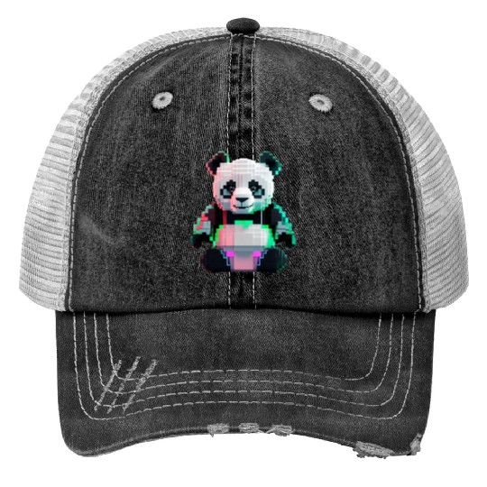 Pixel Art Cyber Panda Toy Trucker Hats