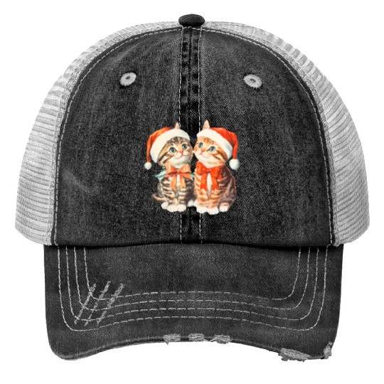 Festive Kittens in Santa Hats Trucker Hats