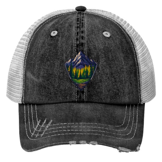 Mountain Wilderness Nature Shield Trucker Hats