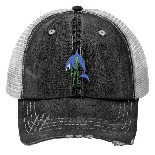Alien Diver with Shark Funny Sci-Fi Trucker Hats