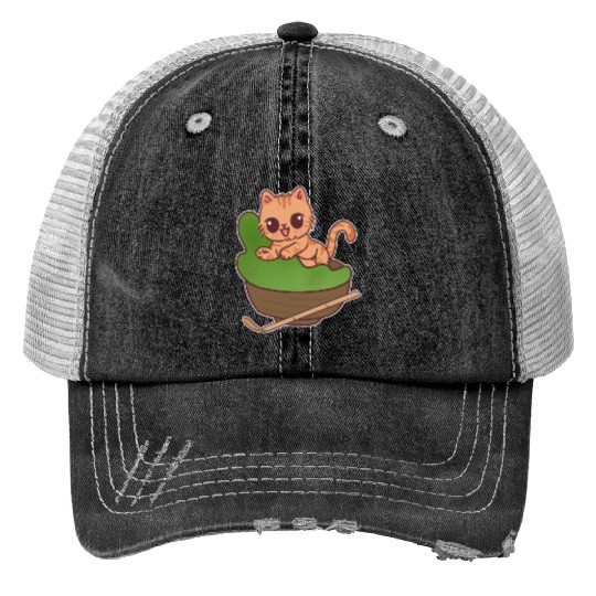 Kawaii Cat in Matcha Tea Bowl Trucker Hats