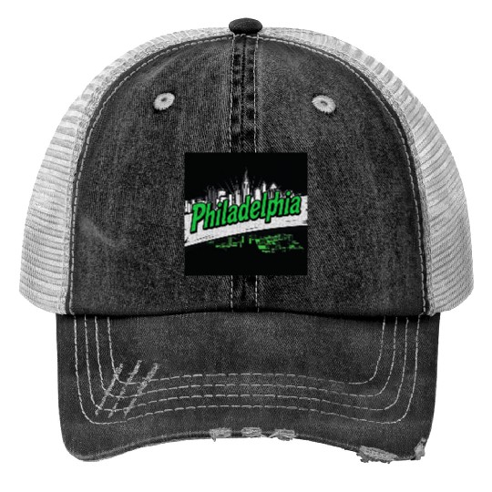 Philadelphia Skyline Neon Design Trucker Hats
