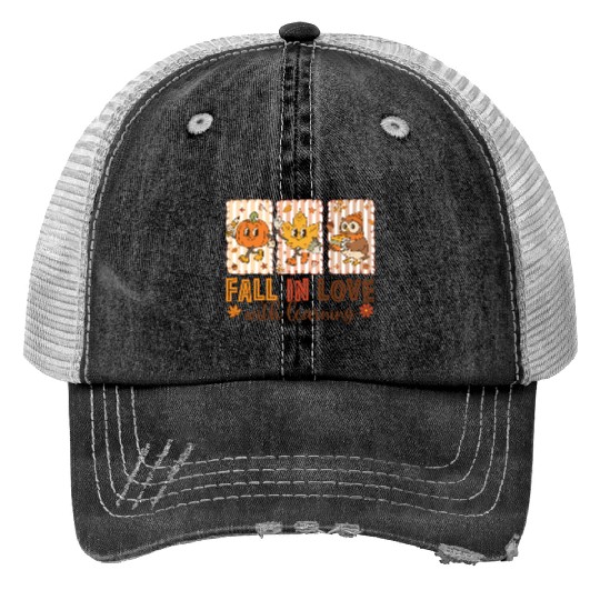 Fall In Love With Learning Cozy Autumn Pumpkin Trucker Hats