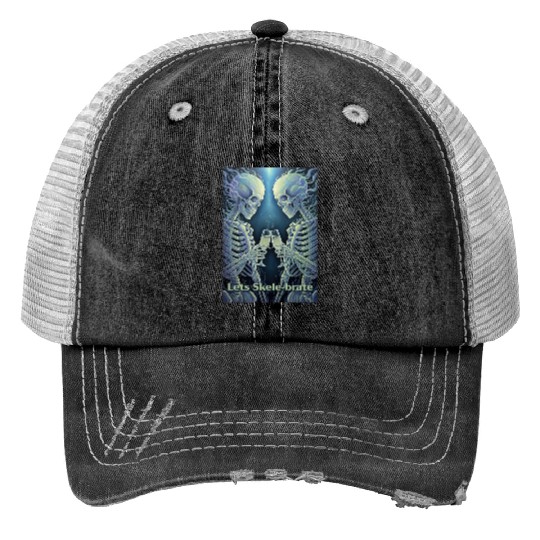 Celestial Skeleton Toasting Champagne Trucker Hats