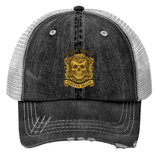 Skull with Money and Wealth Theme Trucker Hats