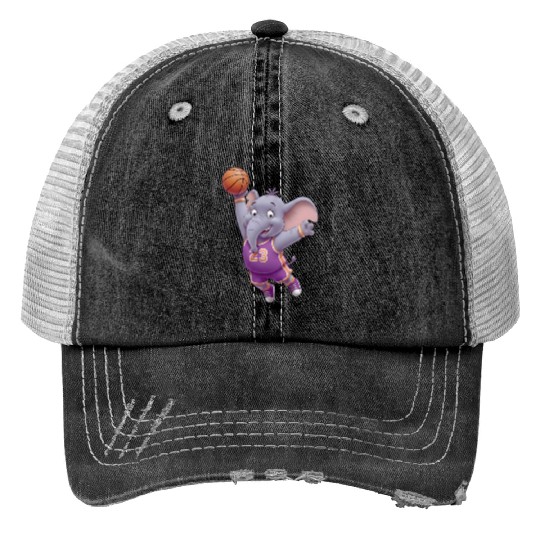 Cartoon Elephant Basketball Player – Fun Sports Ar Trucker Hats