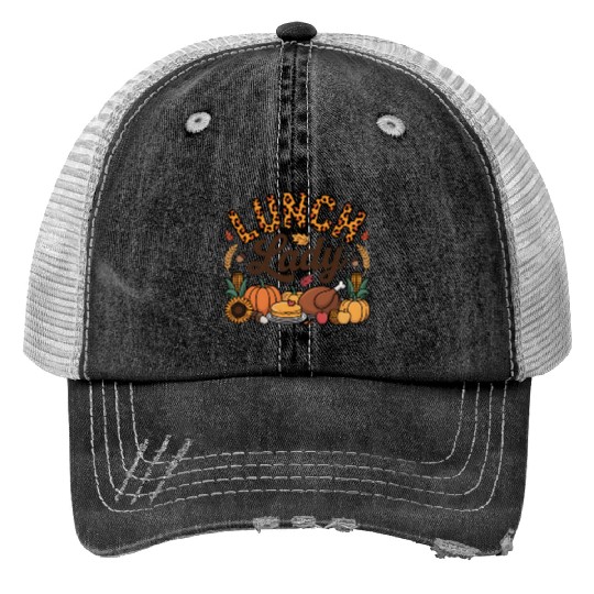 Leopard Fall Autumn Thanksgiving Lunch Lady Trucker Hats