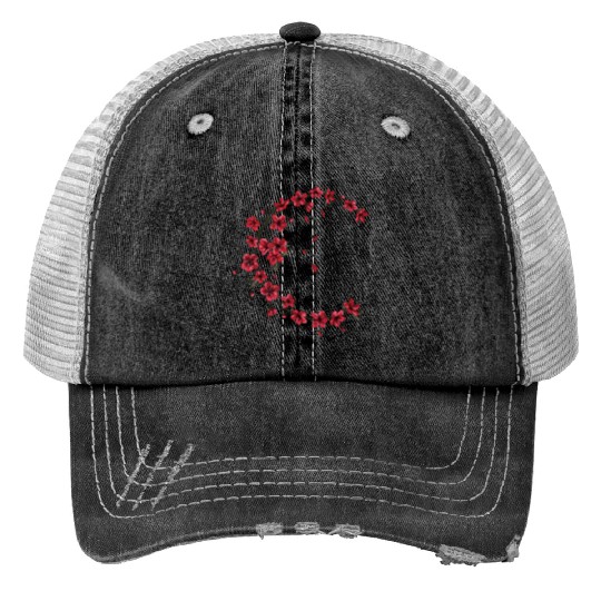 Red Moon Cherry Blossom Sakura Flower Design Trucker Hats